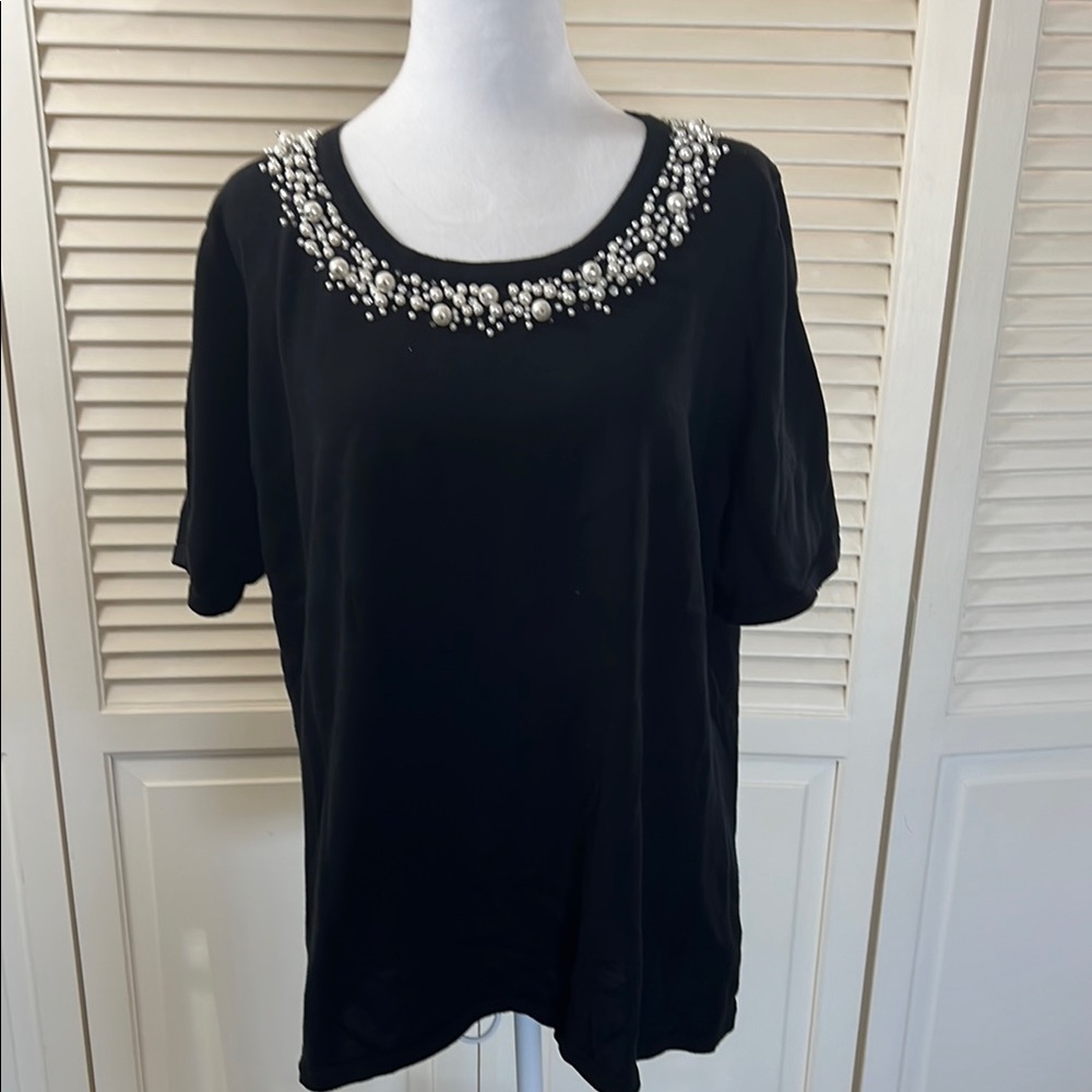 Black Boxy Short Sleeve Embellished T-Shirt